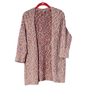 J. Jill Women Cardigan Red Space Dye Open Front Cotton Blend Knit, S